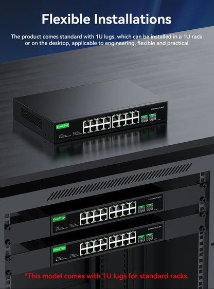 GoodTop 16 Port 2.5G Ethernet Switch with 2 Port 10G SFP+ Network Switch 120G Bandwidth Unmanaged Networking Home Lab Switch