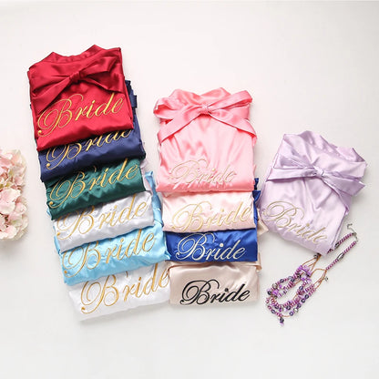 Bride Bridesmaid Wedding Robe Embroidery Kimono Bathrobe Gown Nightgown Casual Satin Short Women Sexy Nightwear Sleepwear