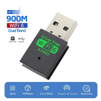 AX900 WIFI 6 Adapter USB Network Card 2.4G&5GHz Dual Band Signal Reception Dongle For Laptop Driver Free Wireless Wlan Receiver