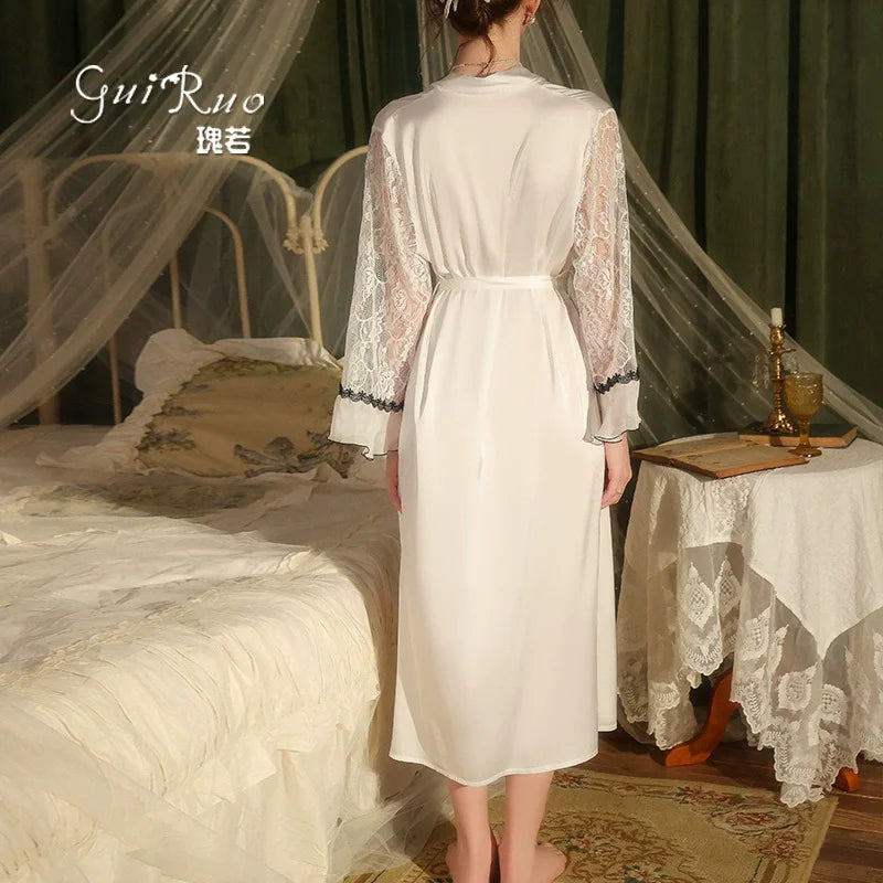 Robe Bride Wedding Party Dress 2025 New Women Satin Lingerie Mariage Kimono Mesh Panel Satin Long Vestidos De Novia