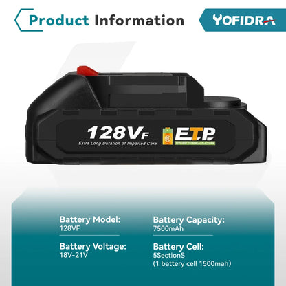 YOFIDRA 928VF 22500mAh Rechargeable Lithium Ion Battery 388VF 15000mAh 128VF Li-ion Battery For Electric Work Power Tool
