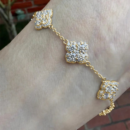 Rrjzz Four-Leaf Clover Moissanite Women Bracelet D Color VVS1 Lab Created Imitation Diamond Round Cut Jewelry GRA Certificated