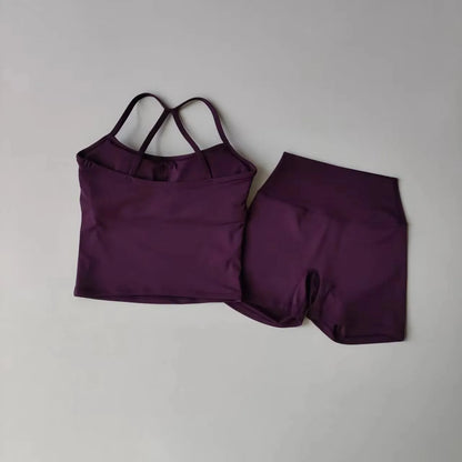 2PCS Gym Fitness Medium-intensity Sports Vest Beauty Back Yoga Suit Sports Bra Women Pilates Bra High Waist Hip Lift Shorts Set