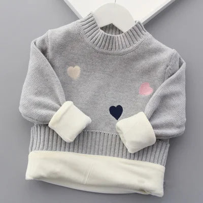 Pull d'automne-hiver pour filles, motif mignon amoureux, pull tricoté en polaire épaisse et chaude