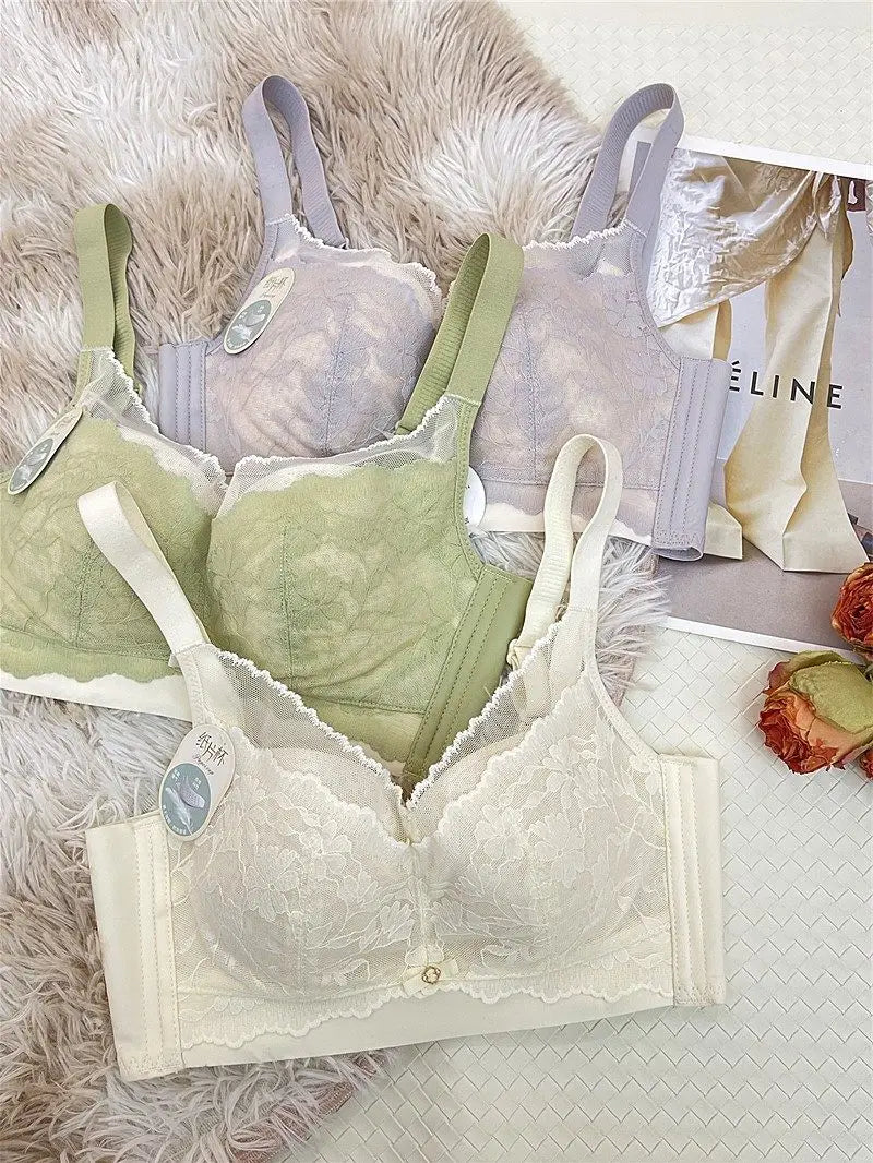 Victoria Style Lace Bra Large Chest Minimizer Ultra Thin Cup Wireless Comfort Push Up Sexy Lingerie Seamless No Underwire MOYISU