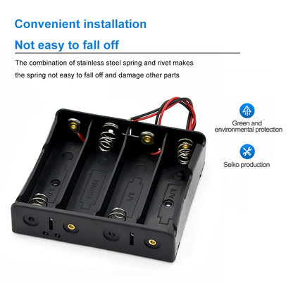 1 2 3 4 Slot DIY Batteries Clip Holder Container Plastic 18650 Holder Box with Wire Lead Black for 18650 3.7V Battery