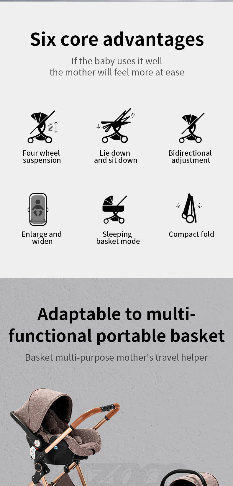 Newest Baby Stroller 3 in1 Multifunctional Stroller Easy Folding Travel Portable Baby Carriage Safety Seat EU Standard