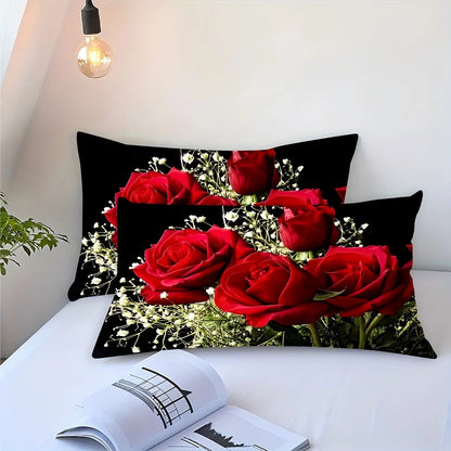 Red Roses 3D Printed Duvet Cover Valentine's Day theme Bedding set Soft Comfortable Luxury Couple style Quilt Cover Pillowcase