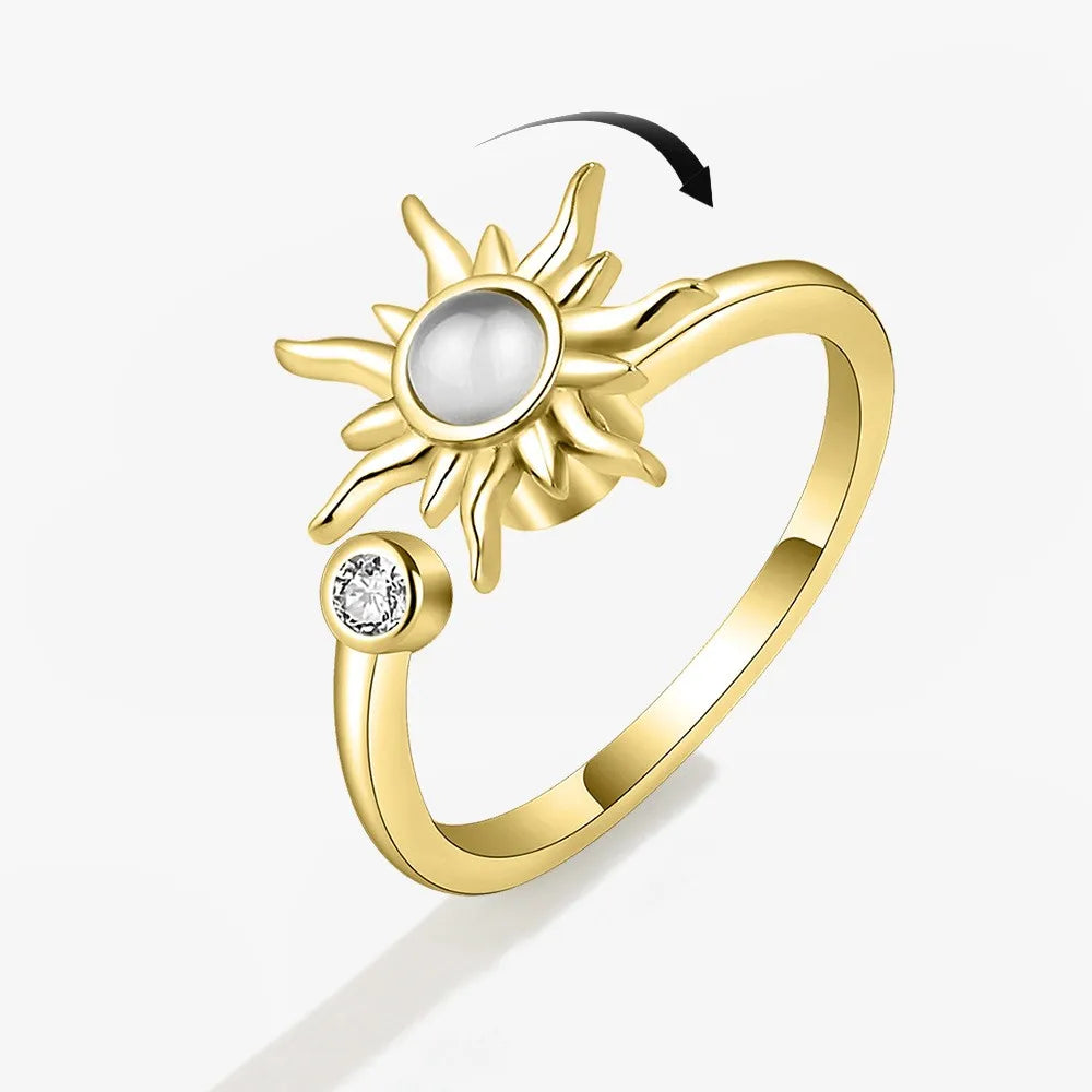 sweet flower plant rotating anxiety fidget rings for girl Gold Color Adjustable Wedding Aesthetic anti stress Ring