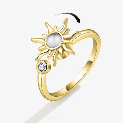 sweet flower plant rotating anxiety fidget rings for girl Gold Color Adjustable Wedding Aesthetic anti stress Ring