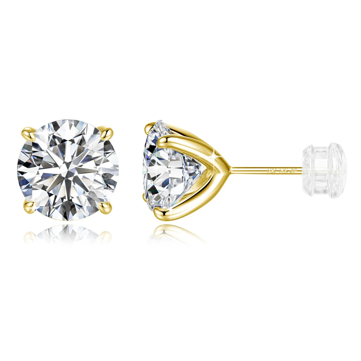 Boucles d'oreilles puces en or 14 carats plaqué, serties de moissanite (0,2-3 carats, taille brillant GRA), pour femmes et hommes, bijoux durables pour fiançailles et mariages.