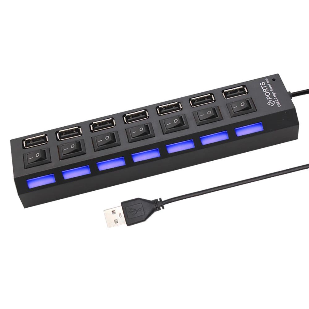 7 Ports USB 2.0 Hub Usb HUB 2.0 Multi USB Splitter Hub Multiple USB Expander 2.0 USB Hub 7 in 1 with On/Off Switch For PC Laptop