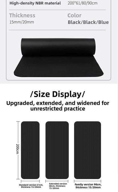 Tapis de yoga pour homme, 20 mm d'épaisseur, allongé et élargi, antidérapant, idéal pour l'exercice, couleur unie, en NBR.