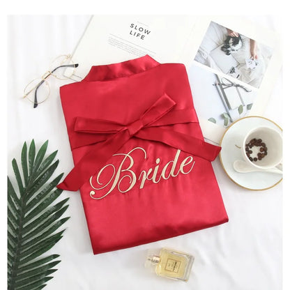 Bride Bridesmaid Wedding Robe Embroidery Kimono Bathrobe Gown Nightgown Casual Satin Short Women Sexy Nightwear Sleepwear