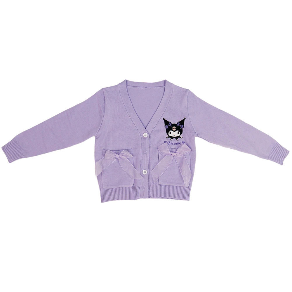 Kuromi Children's Suit Autumn Academy Style Pleated Skirt Cardigan Sweater Girl Kawaii Princess Students Jk Uniform