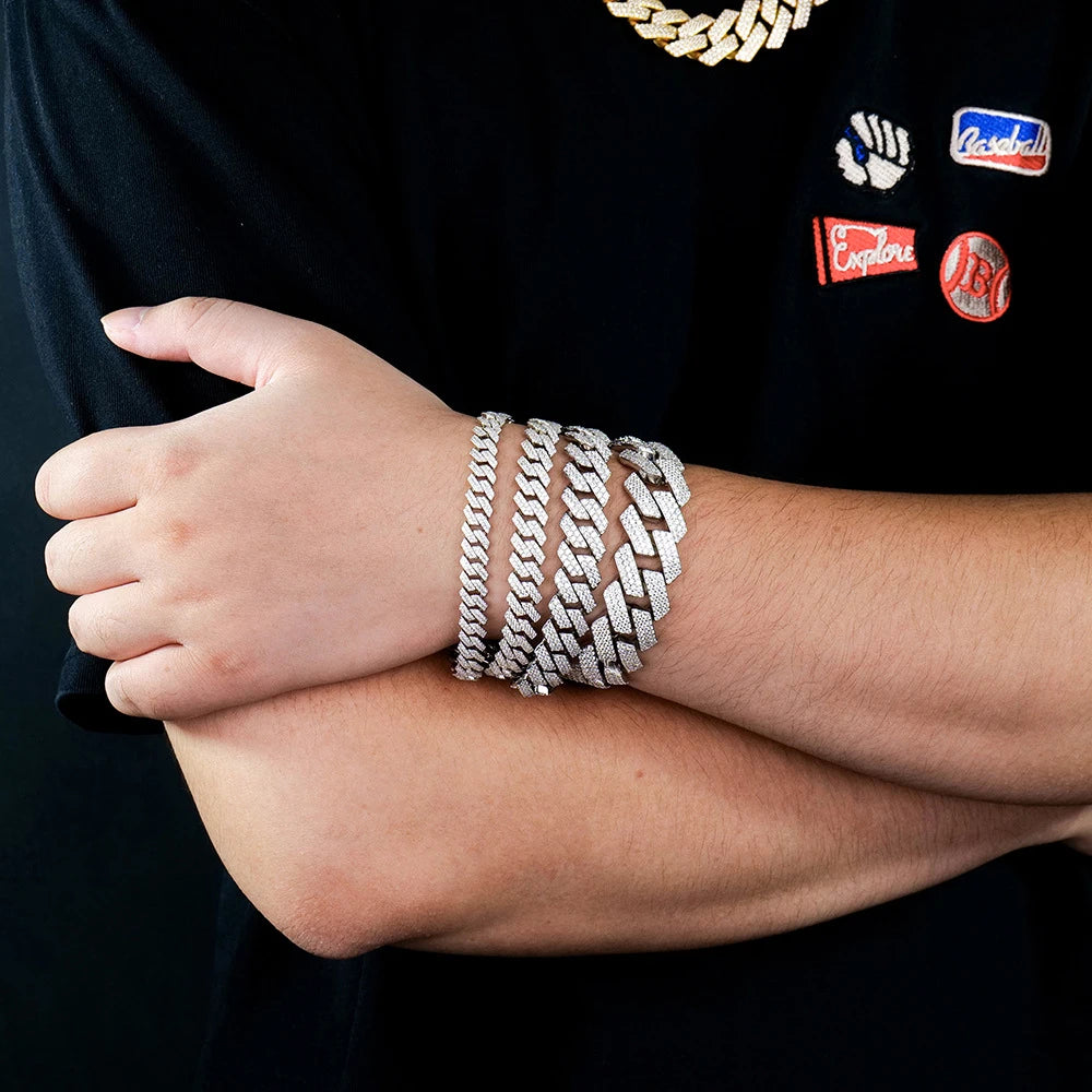 Bracelet cubain KNOBSPIN GRA certifié D VVS1 en moissanite, 8 mm/10 mm/12 mm/14 mm, en argent sterling s925, pour femme et homme.