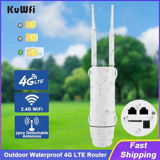 KuWFi 300Mbps Outdoor LTE Router CAT4 4G Router Wireless Wi-Fi Detachable External Antenna WAN LAN Port Support 24V POE 64 Users