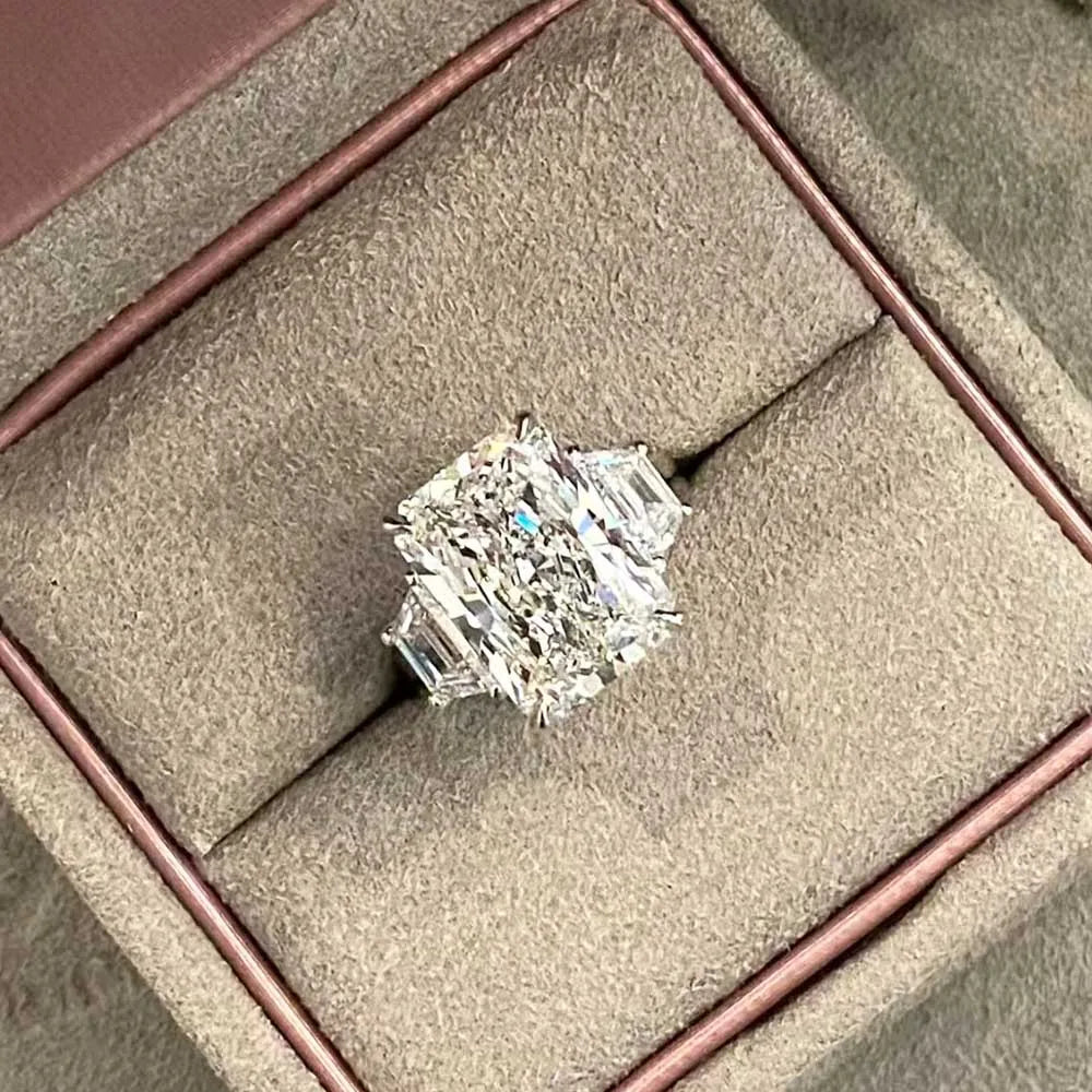 Bagues de luxe BXINY en argent 925 (S925) serties de trois diamants taille glace, sertis de moissanite taille radiant/émeraude 10 carats. Bijoux pour femmes et hommes.