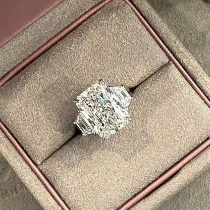 Bagues de luxe BXINY en argent 925 (S925) serties de trois diamants taille glace, sertis de moissanite taille radiant/émeraude 10 carats. Bijoux pour femmes et hommes.