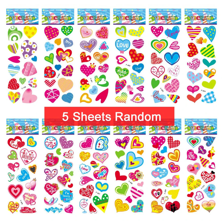 5 Sheets Kids Stickers Puffy Stickers for Children Birthday Christmas New Year Gift for Girl Boy Scrapbooking Cartoon Stickers