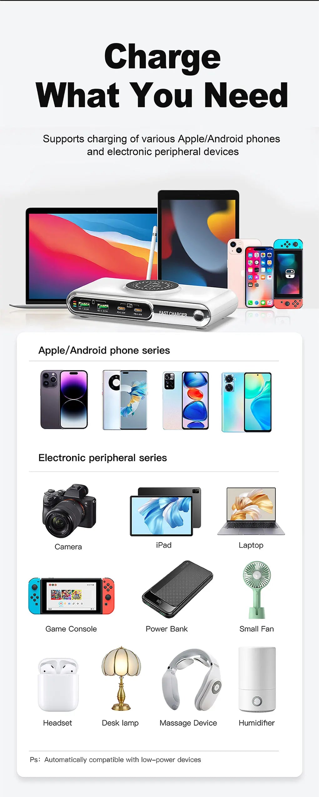 New 72W Multifunction Charger Wireless Charger 4-Port PD+QC USB Type-C Quick Charger Home Travel Office Convenient For Phone