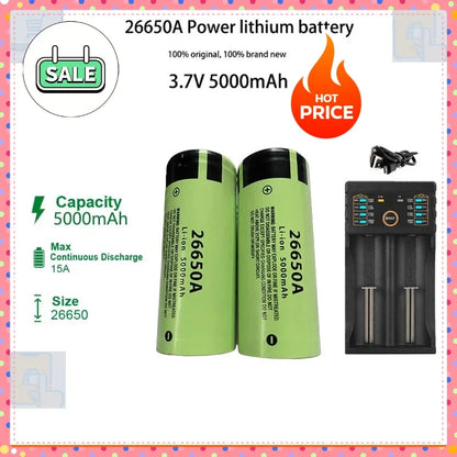*-high-quality 26650 battery 5000mAh 3.7V 50A lithium-ion rechargeable battery, suitable for LED flashlights+chargers and DIY*.;
