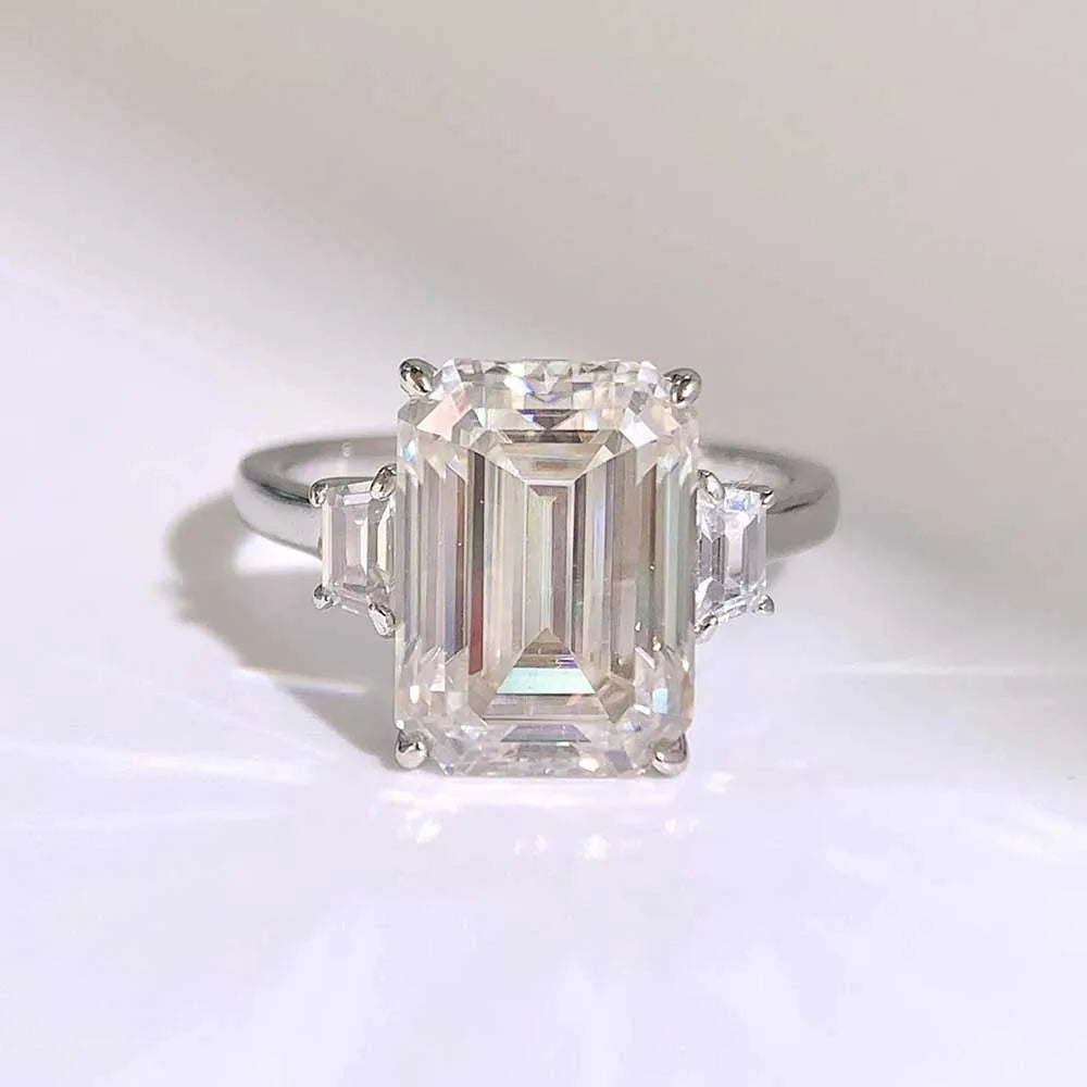 Bagues de luxe BXINY en argent 925 (S925) serties de trois diamants taille glace, sertis de moissanite taille radiant/émeraude 10 carats. Bijoux pour femmes et hommes.