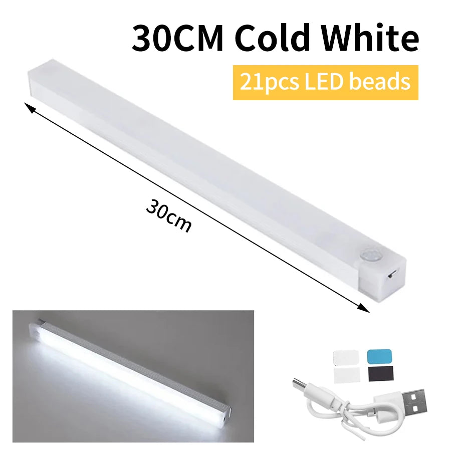 LED Long Strip Body Sensor Night Light Desk Reading Light Cabinet Bedside Bathroom Cool/Warm Light Rechargeable Magnetic Light