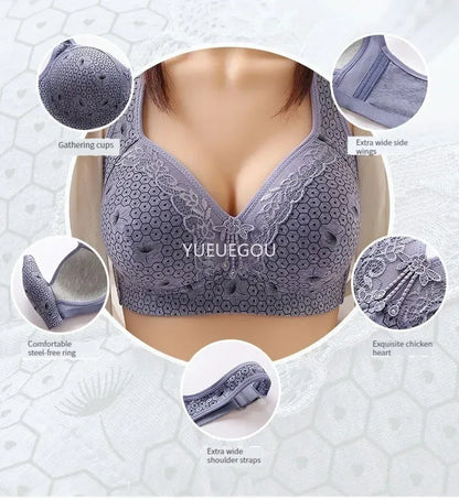 Plus Size Push Up Bra for Women - Adjustable Straps Lace Trim, Full Coverage Comfortable Support Underwire Bra for Big Bust