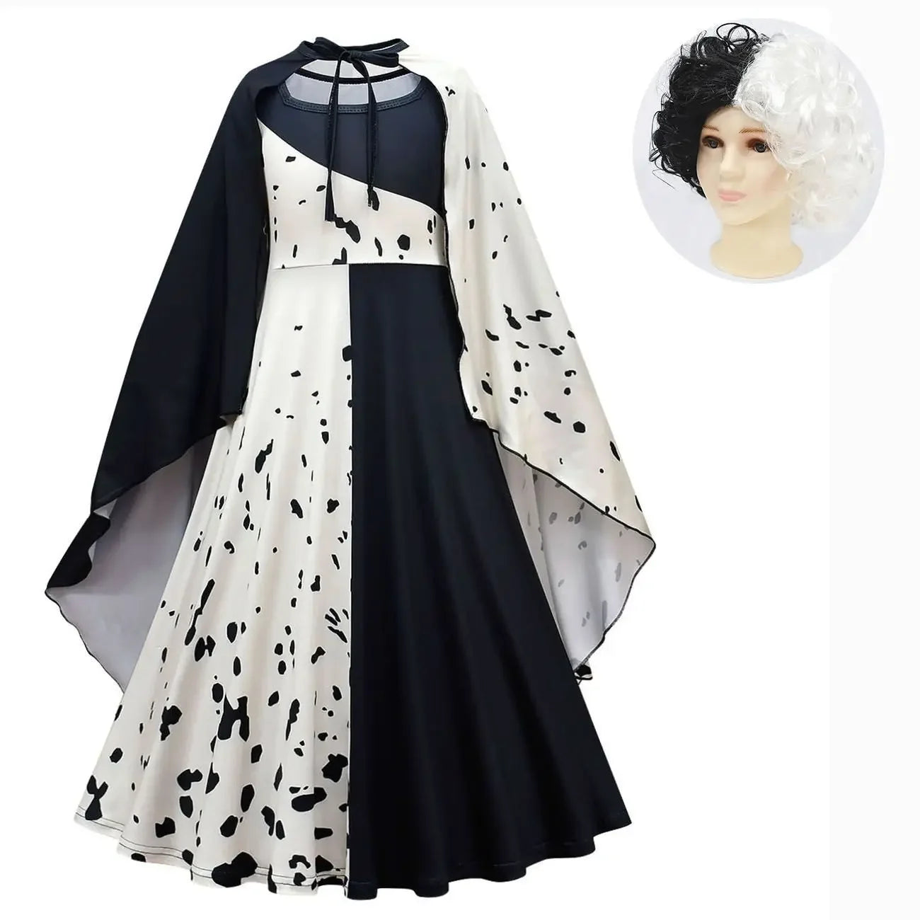 Robe de sorcière noire et blanche pour enfants, chien loyal, vêtements Kuira, robe longue, perruque Everak, performance d'Hall