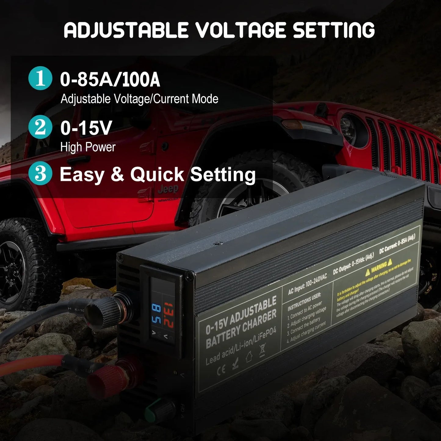 0-100V25A Lifepo4 Charger 24V48V64V72V Fast Charger Lithium Battery Charger 14.6V 100A 60A Battery Adapter Adjustable voltage