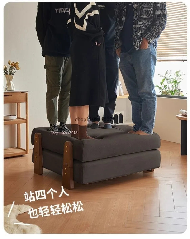 Nordic Home Lazy Sofa Small Apartment Fabric Sofas Living Room Tofu Block Module Combination Sofa Bed Dual-purpose Cream Tatami