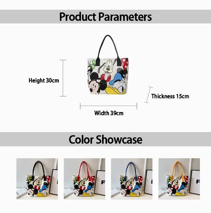 Cartoon Mickey Tote Bag Canvas Bag with Goofy Pattern Shoulder Bag Fashion Travel Large Capacity Canvas Bag Women Shopping Use