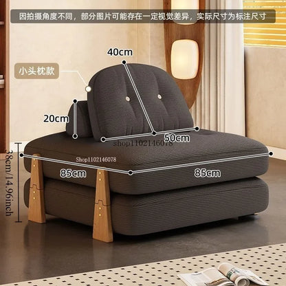Nordic Home Lazy Sofa Small Apartment Fabric Sofas Living Room Tofu Block Module Combination Sofa Bed Dual-purpose Cream Tatami