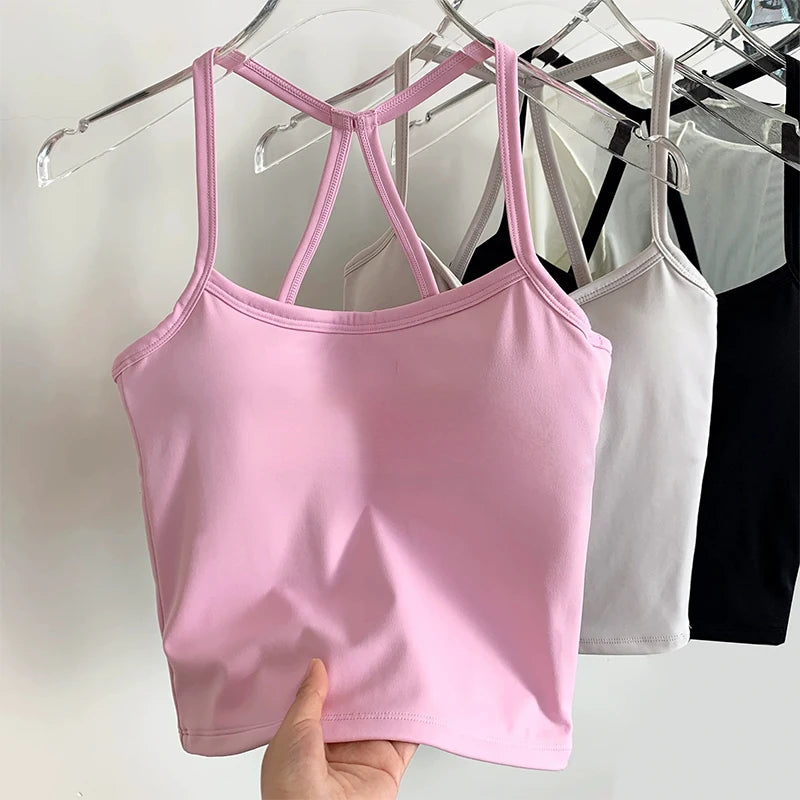 Women's Yoga Sports Fitness Vest, Pilates Running Bra, Thin Belt, Professional Training Underwear, Chest Mat, Fitness Gear