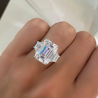 Bagues de luxe BXINY en argent 925 (S925) serties de trois diamants taille glace, sertis de moissanite taille radiant/émeraude 10 carats. Bijoux pour femmes et hommes.