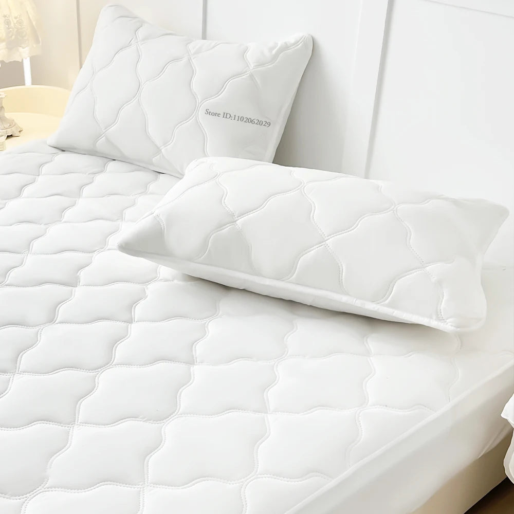 Waterproof Throw Mattress Cover Bed Fitted Sheet Mattress Bedspread Protector Pads Single/Double/King/Queen Full Size Gray/White