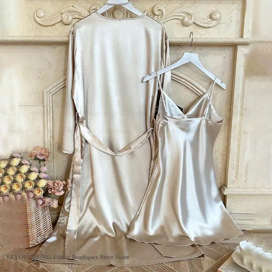 Bride Wedding Robe Dress Suit Women Rayon Bathrobe Gown Sleep Set Summer Homewear Sleepdress Casual Kimono Sleepwear Nightgown ﻿