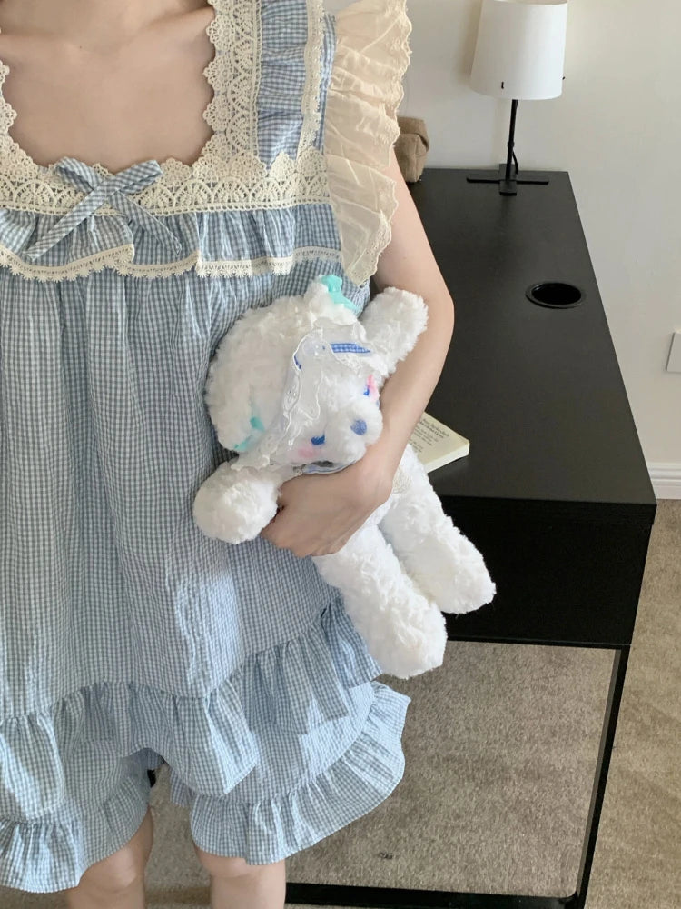 Pajama Sets Women Kawaii Tender Summer Bow Design Girlish Fashion Japanese Style Ruffles Sleepwear Home Student Casual Dormitory