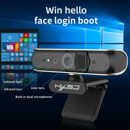 Webcam mini USB 30 FPS avec reconnaissance faciale en ligne, microphone intégré 5 millions de pixels, autofocus, déverrouillage automatique Windows Hello pour PC