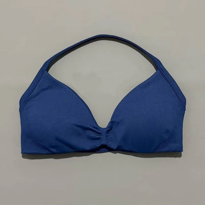 HISTELLO Strappy Bra Gym Top Women High Support Thin Strap Halter Sports Seamless Bras Scrunch Push-up Workout Yoga Tank Tops