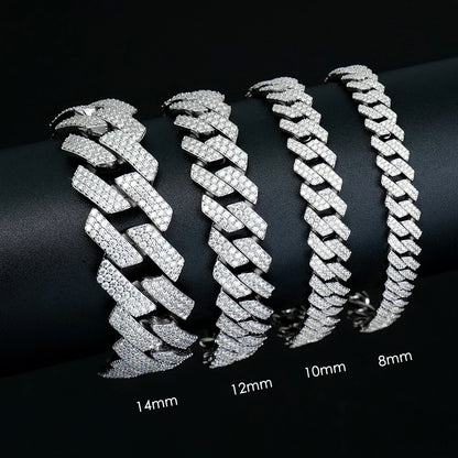 Bracelet cubain KNOBSPIN GRA certifié D VVS1 en moissanite, 8 mm/10 mm/12 mm/14 mm, en argent sterling s925, pour femme et homme.