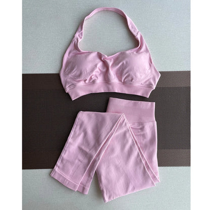 2 Pieces Yoga Gym Set Women Seamless Strappy Yoga Bra High Waist Workout Scrunch Shorts Sports Set Fitness Clothes Sportswear