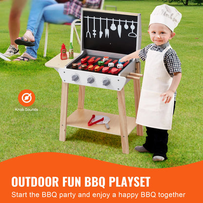 SucceBuy Cuisine de simulation Barbecue Ensemble de jeu de grill en bois, jouet Montessori pour enfants, cadeau pour filles