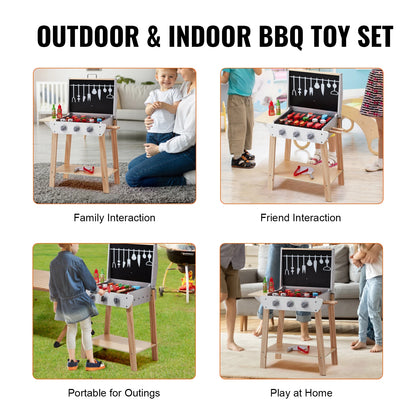 SucceBuy Cuisine de simulation Barbecue Ensemble de jeu de grill en bois, jouet Montessori pour enfants, cadeau pour filles