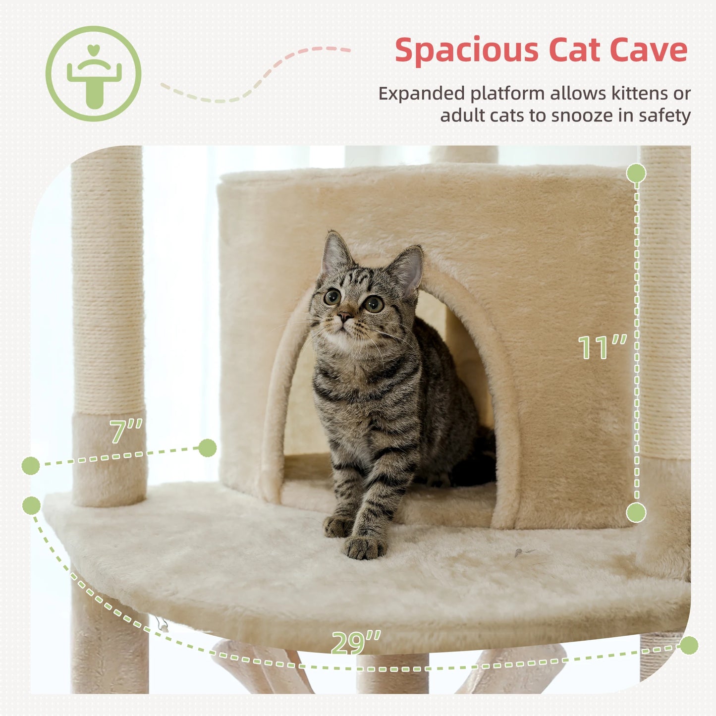 Floor to Ceiling Cat Tree Adjustable Cat Tower Tall Kitty Climbing Play House with Scratching Posts Cozy Condo Perches Hammock