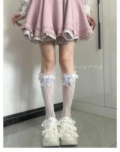 JK Lolita Lace Stockings Bow Knot Sweet Socks Female Long Stocking Teen Uniform Calf Socks Student Cute JK Socks