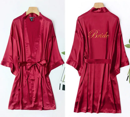 Bride Bridesmaid Wedding Robe Embroidery Kimono Bathrobe Gown Nightgown Casual Satin Short Women Sexy Nightwear Sleepwear