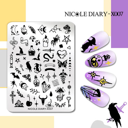 NICOLE DIARY Rose Flower Nail Stamping Plates Image Template Valentine's day Love Heart Printing Stencil Nail Art Manicure Tools