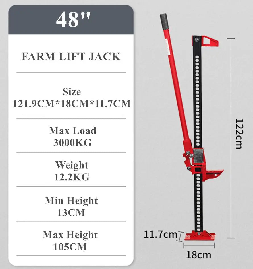 1 Pack 3-ton Steel Hi Lift Jack Load Capacity 33" 48" Farm Lift Jack for SUV Offraod Rescue Red All Cast Jack Univeral